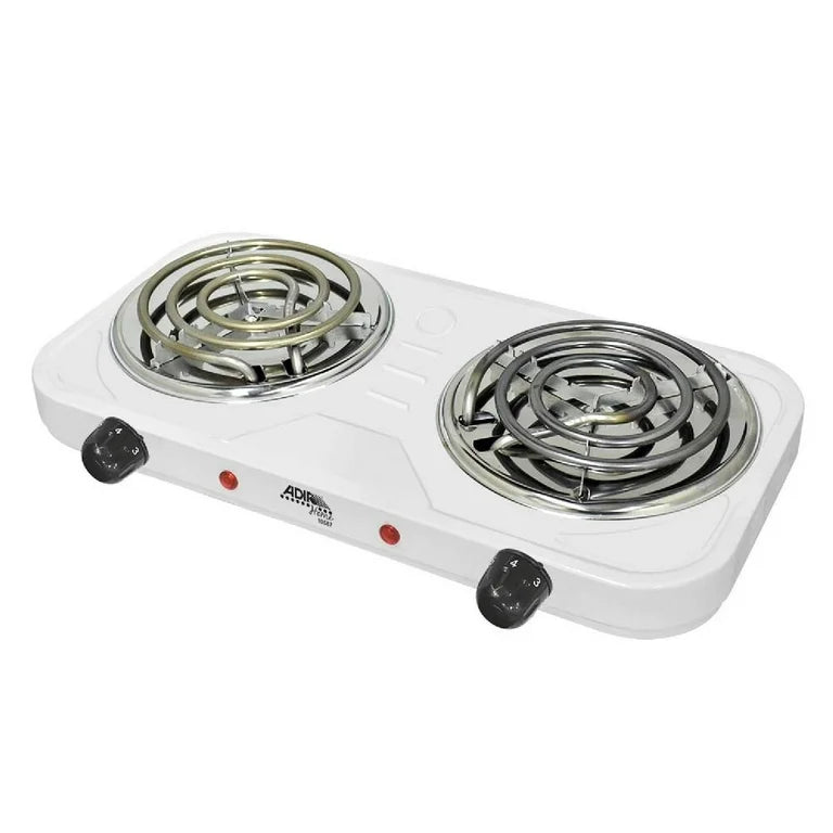 Parrilla Eléctrica Adir 2 Quemadores Blanca Con Termostato 2000 W