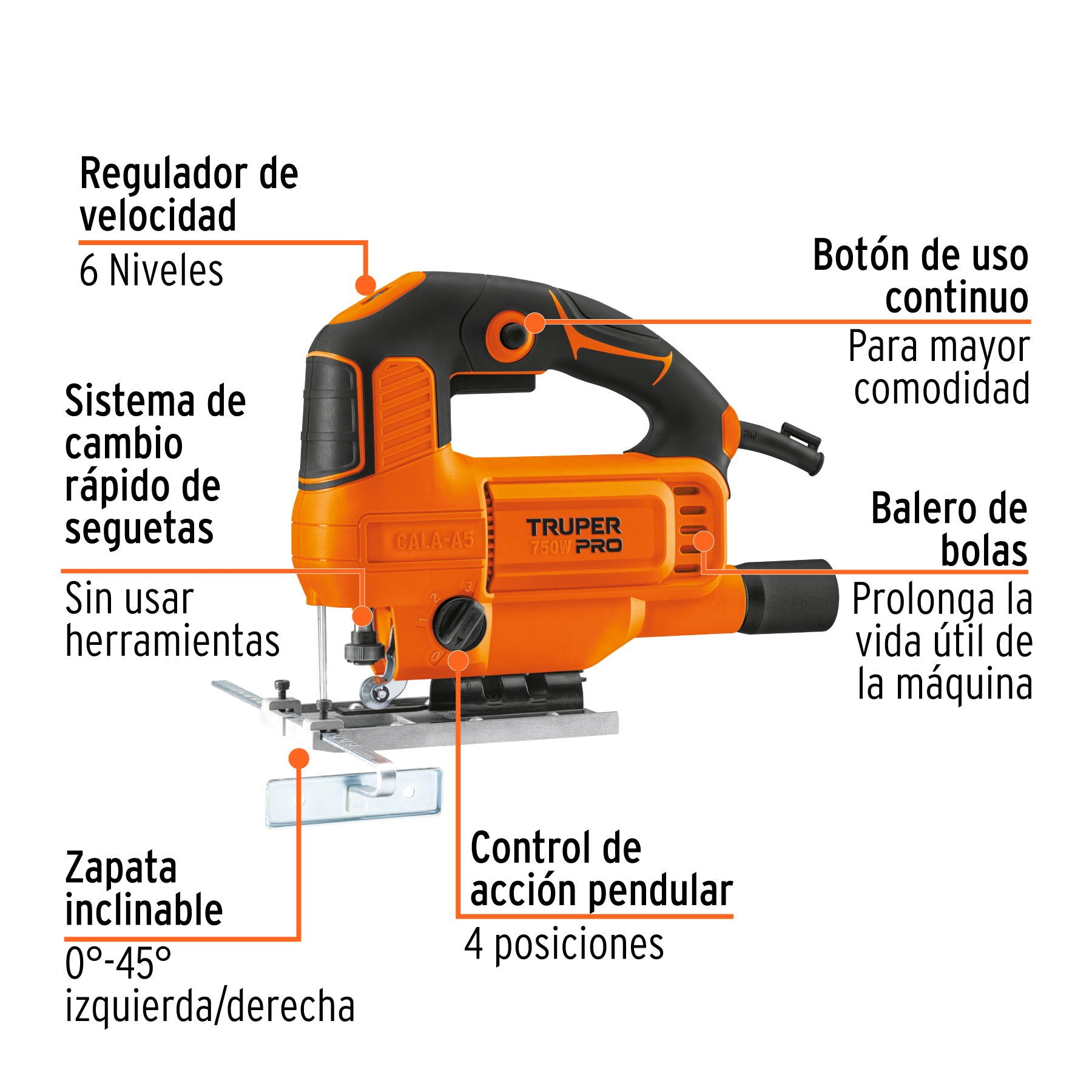 Sierra caladora 750 W 5.9 A velocidad variable, profesiona