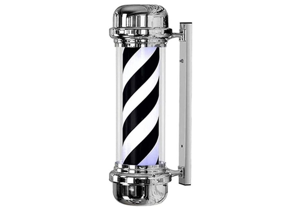 Poste Para Barbería Giratorio 70 Cm Led Ideal Para Barbería Blanco Y Negro