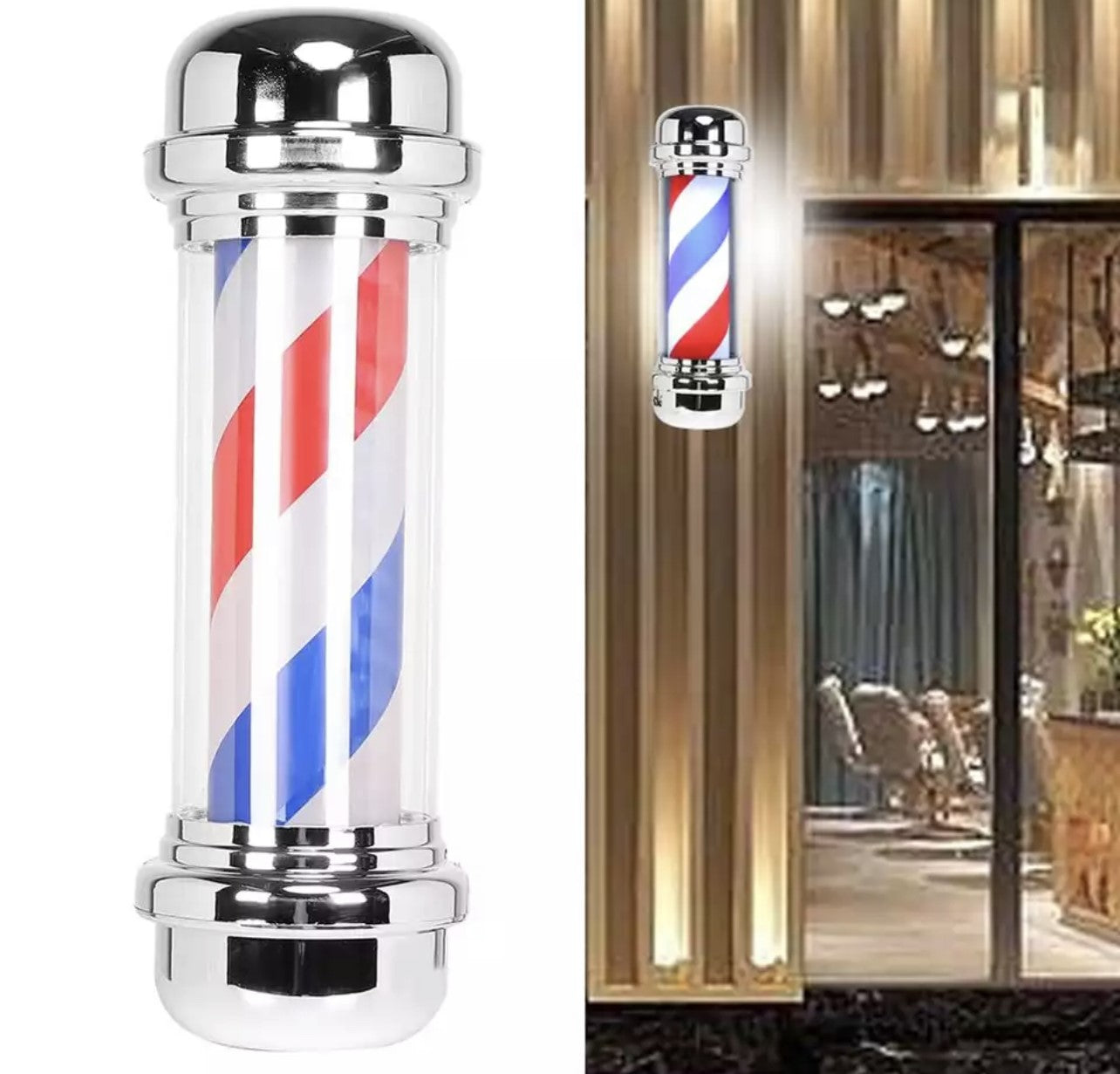 Caramelo Para Barbería Blanco Y Rojo Giratorio Con Luz Led