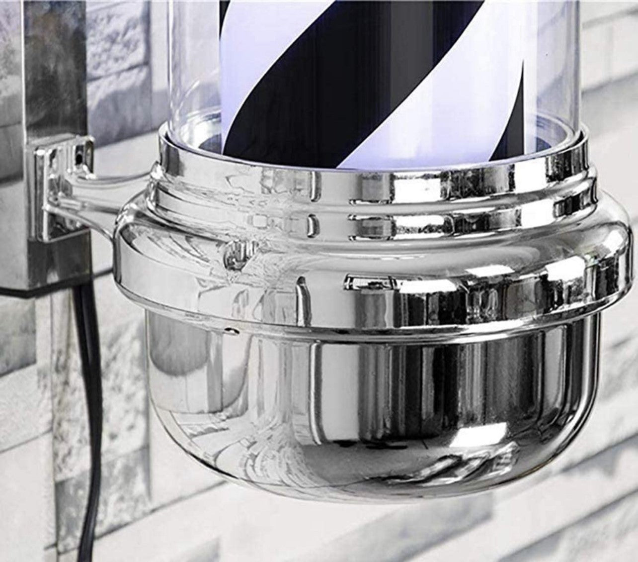 Poste Para Barbería Giratorio 70 Cm Led Ideal Para Barbería Blanco Y Negro