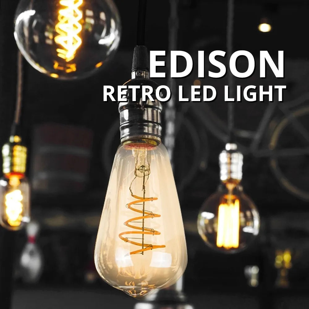 Foco Led Vintage St64 Filamento Espiral Decorativo Blanco Cálido