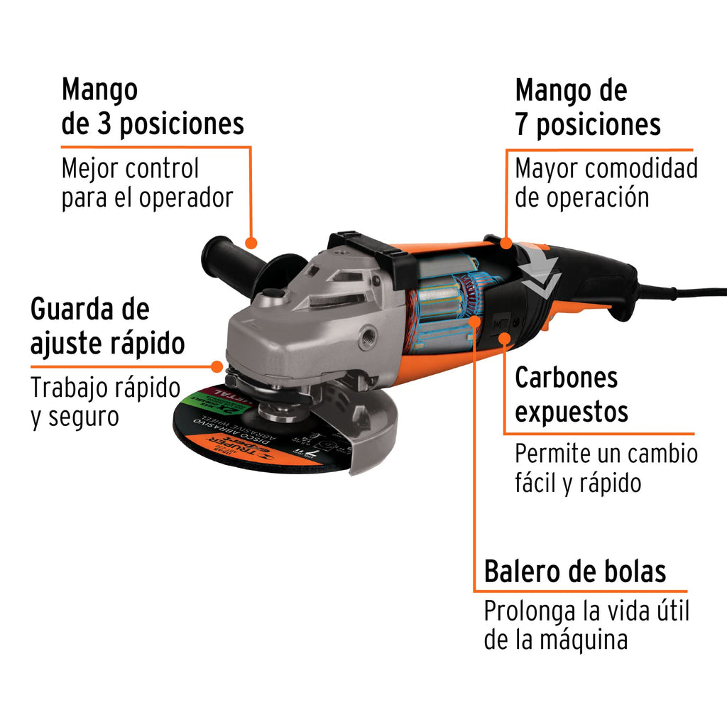 Esmeriladora angular 7", 2200W, TRUPER PRO