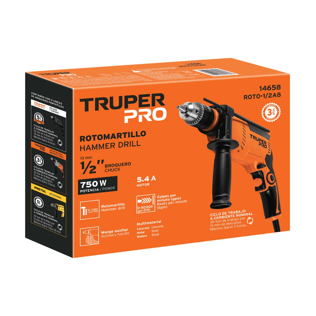 Rotomartillo 1/2" 750 W, profesional, Truper