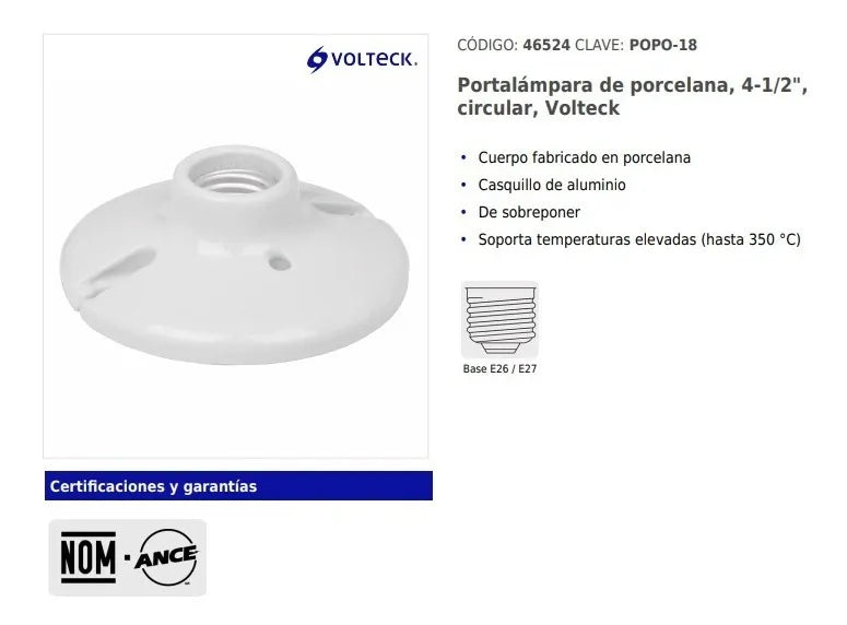 Porcelana 4 1/2 Circular Volteck 46524 Blanco