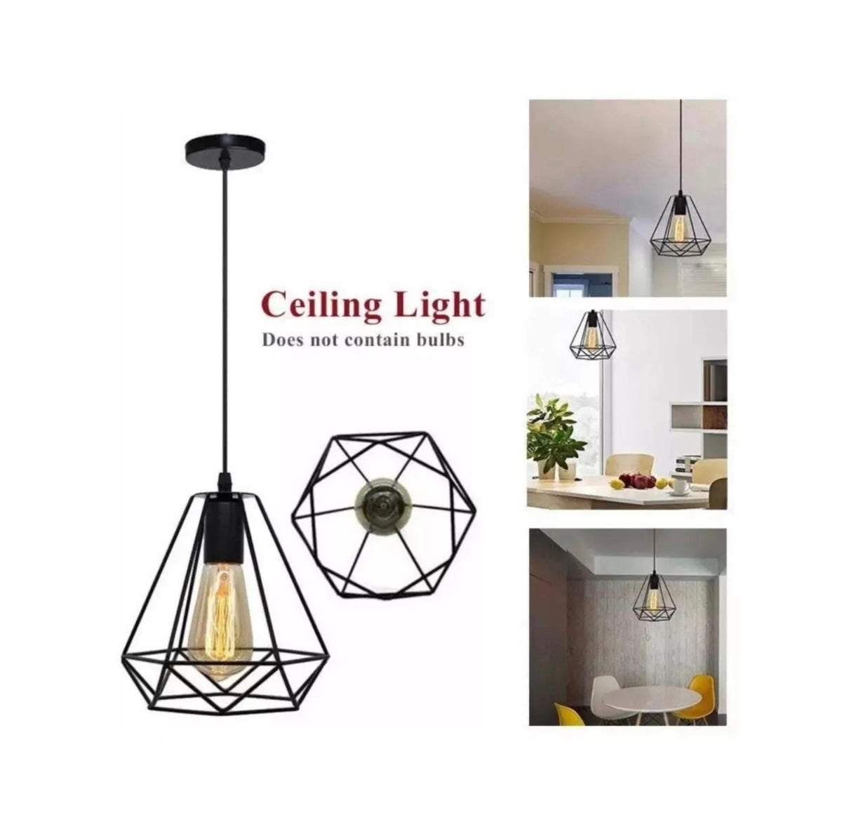 Lampara Diamante Vintage Retro Minimalista Colgante Negro