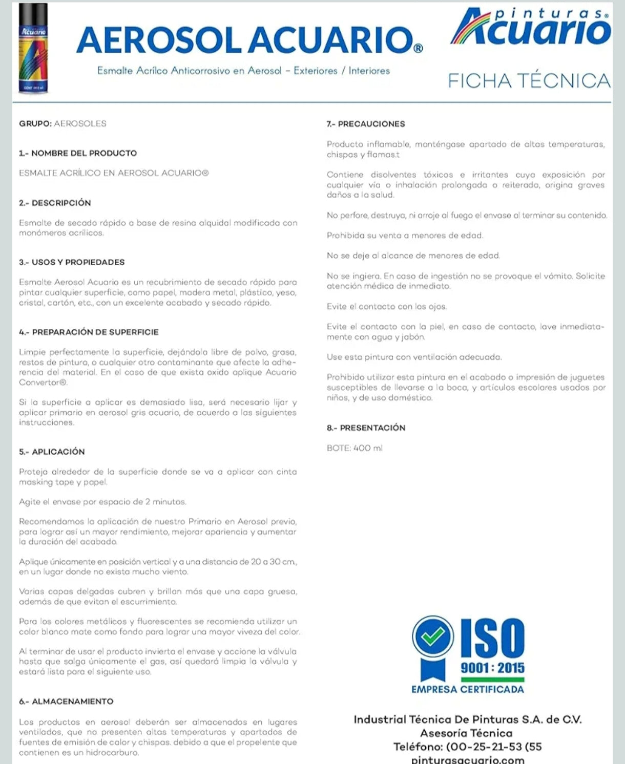 Esmalte Pintura Spray Aerosol 400ml Secado Rapido Negro Brillante