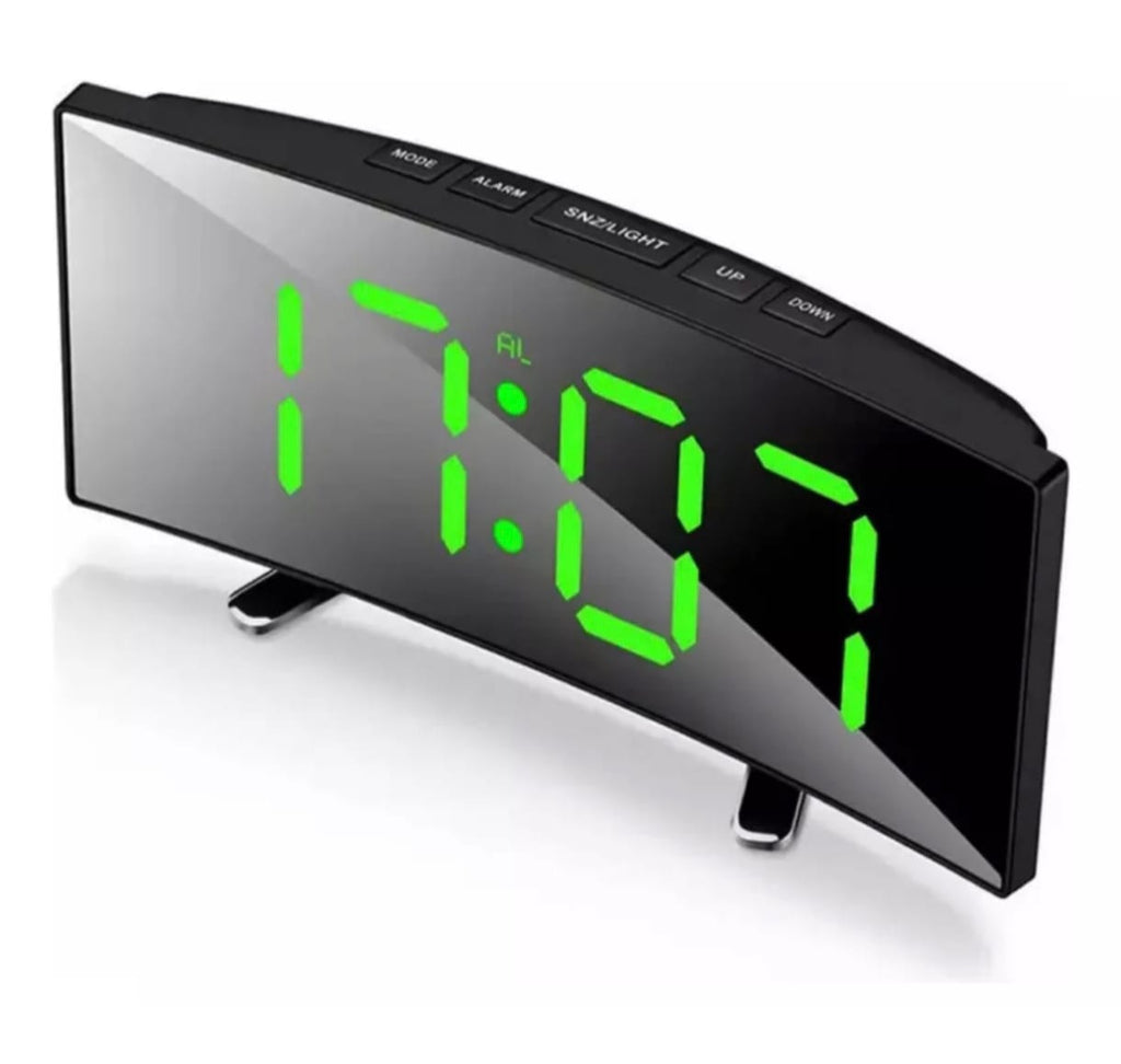 Relog Despertador Digital Led Verde Tipo Espejo De Mesa Verde